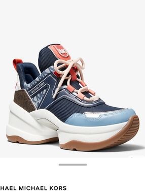 Michael Kors Olympia Mixed-Media Logo Trainer Sneakers Shoes US 9, EUR 39